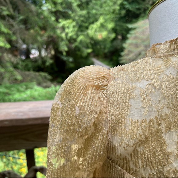 Saylor Dress Adria Gold Ruffled Lace Long Sleeve Mini Medium Cocktail Formal EC - Picture 3 of 9